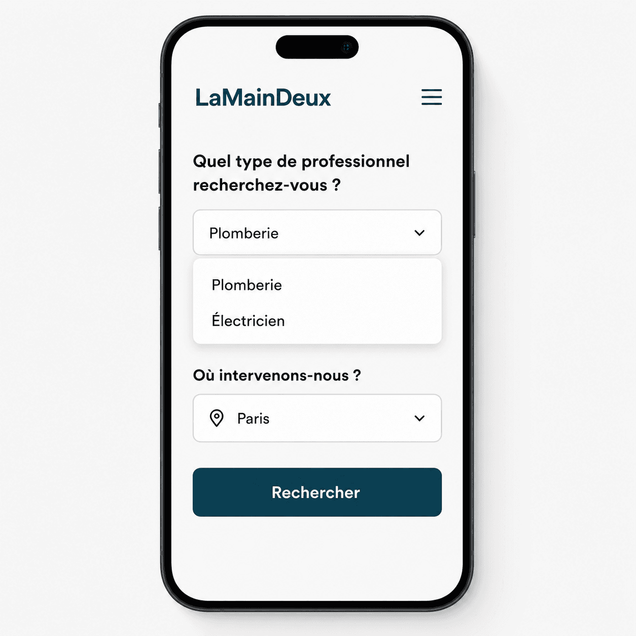 Formulaire de recherche d'artisan